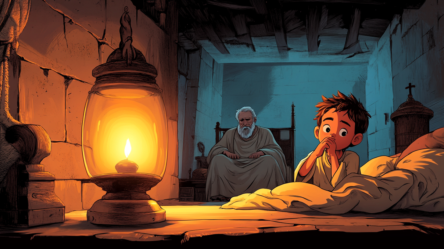 Young Samuel listens carefully as he hears God's gentle voice at night.