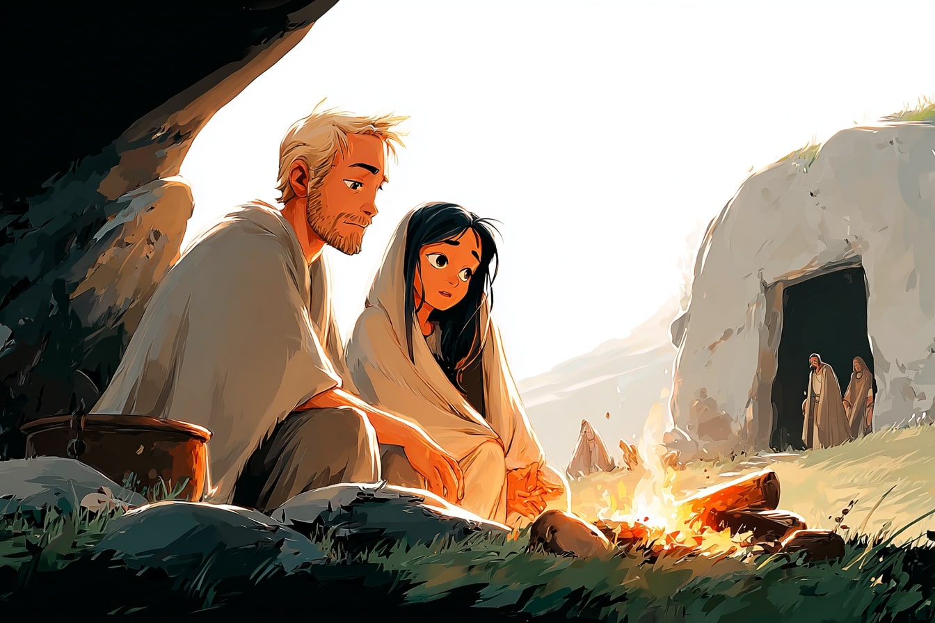 Children praying with hope on Holy Saturday, waiting for Easter joy.