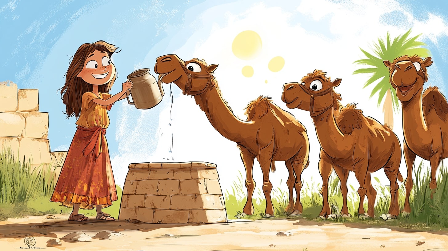 Isaac and Rebekah’s love story depicted with warmth and faith.