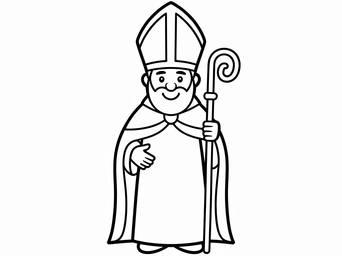 St. Nicholas Day 2 A simple coloring page of Nicholas with a bishopâs staff and a friendly smile.